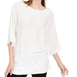 NEW! Alfani 3/4-Sleeve Tie-Hem Tunic Sweater in Ivory